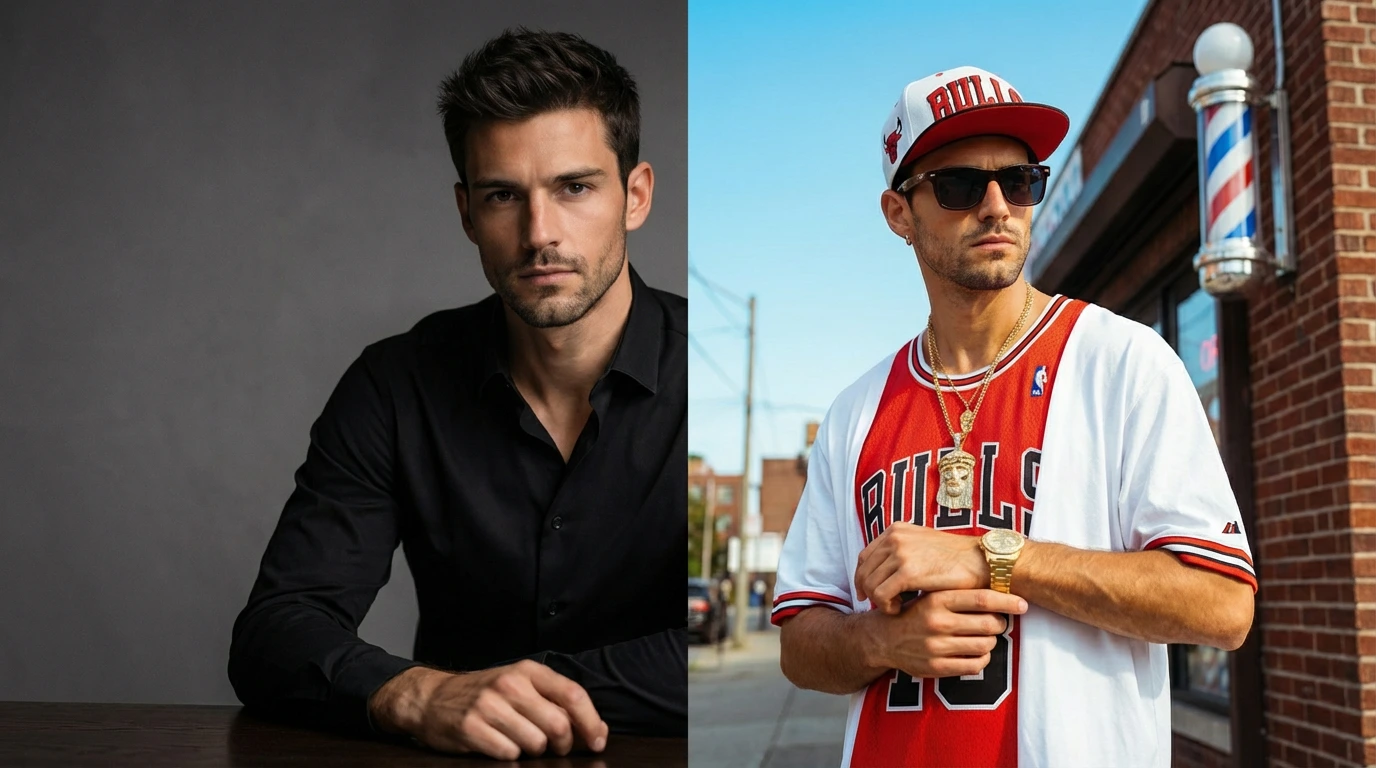 2000s-Style Male Portrait Prompt – Urban Hip-Hop Editorial