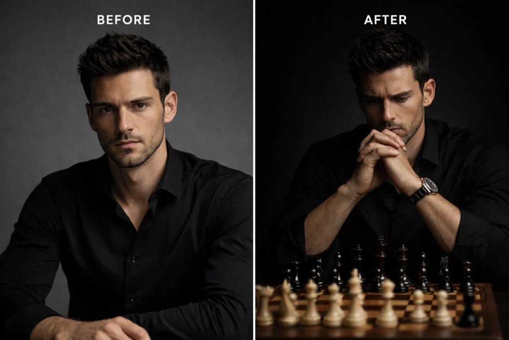 Cinematic Chess Portrait Gemini Prompt – Studio Setup