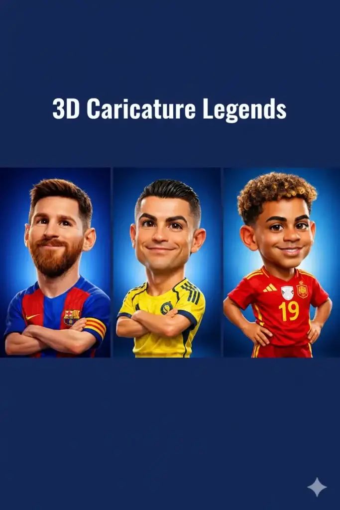 Featured image: 3D cartoon caricatures of Messi, Ronaldo, and Yamal created with Gemini AI