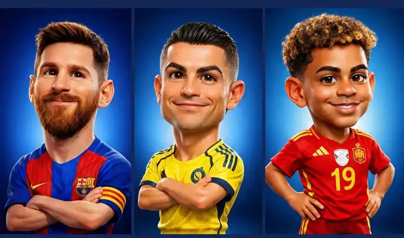 Featured image: 3D cartoon caricatures of Messi, Ronaldo, and Yamal created with Gemini AI