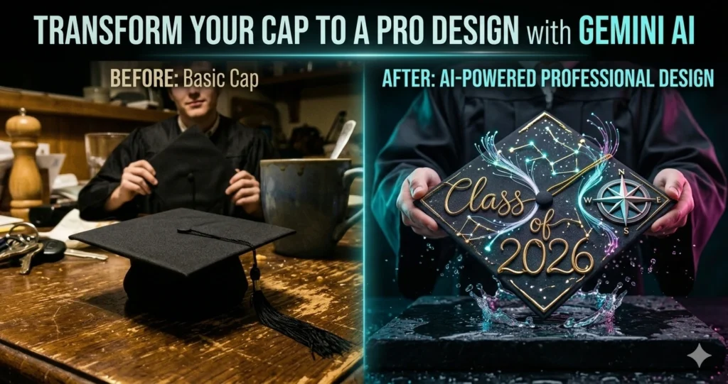 Side-by-side comparison of amateur and professional AI-generated-photography-of-a-Graduation-Cap