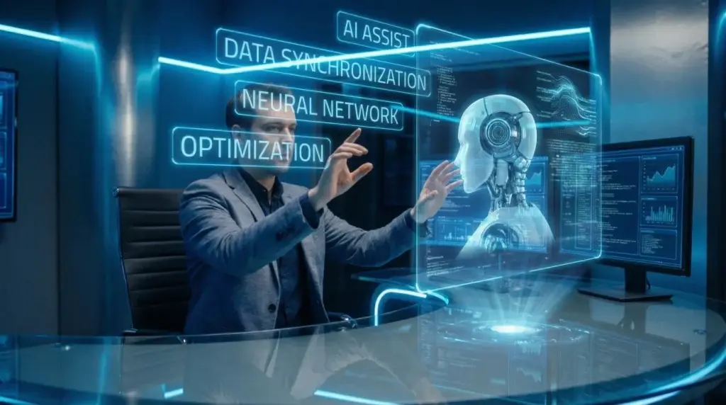 AI prompt engineering concept showing human interacting with artificial intelligence